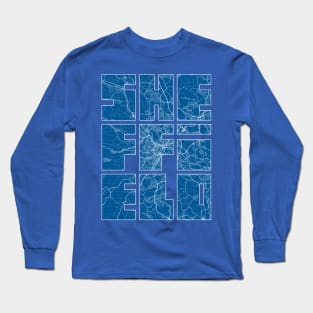 Sheffield, England, UK Map Typography - Blueprint Long Sleeve T-Shirt